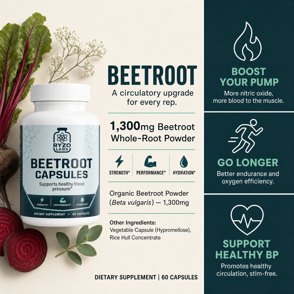 Beetroot (Capsules) ingredients and benefits chart by Ryzo Labs