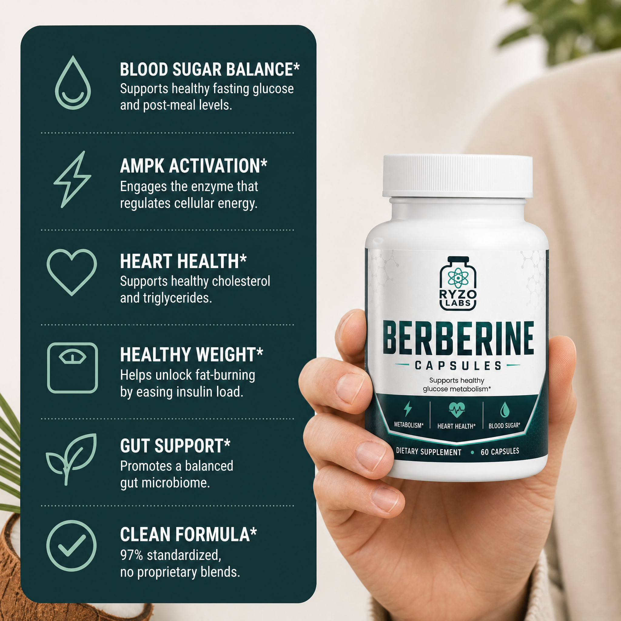 Berberine benefits infographic by Ryzo Labs