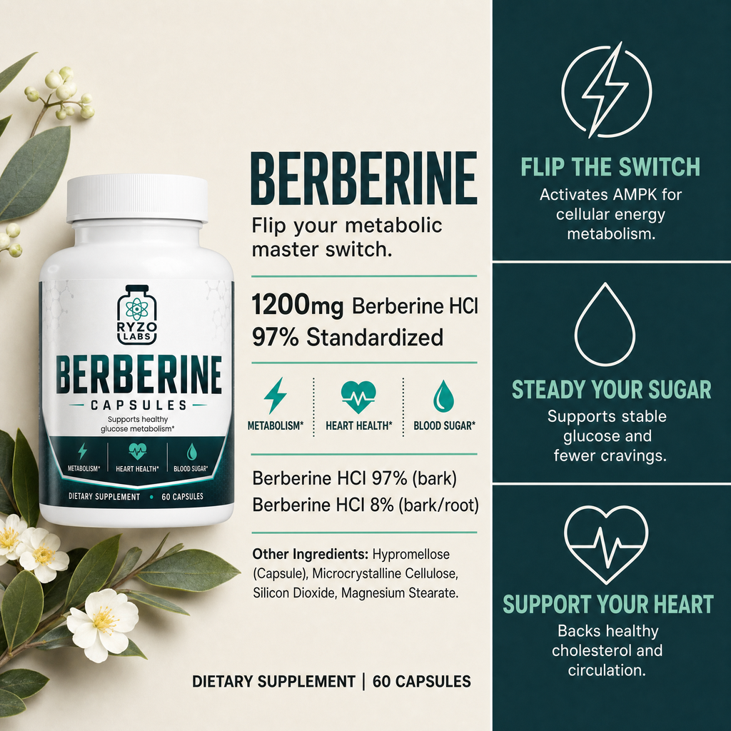 Berberine ingredients and benefits chart by Ryzo Labs