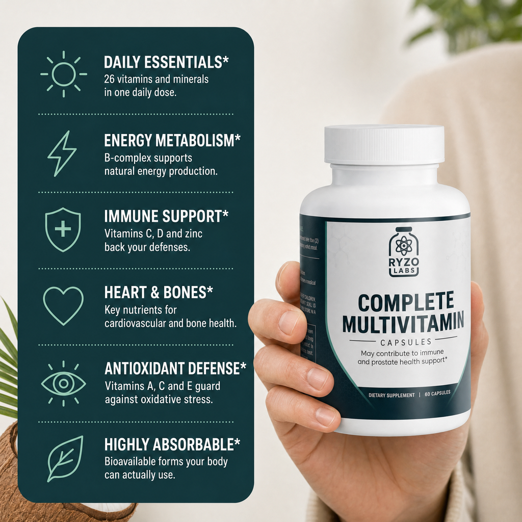 Complete Multivitamin benefits infographic by Ryzo Labs