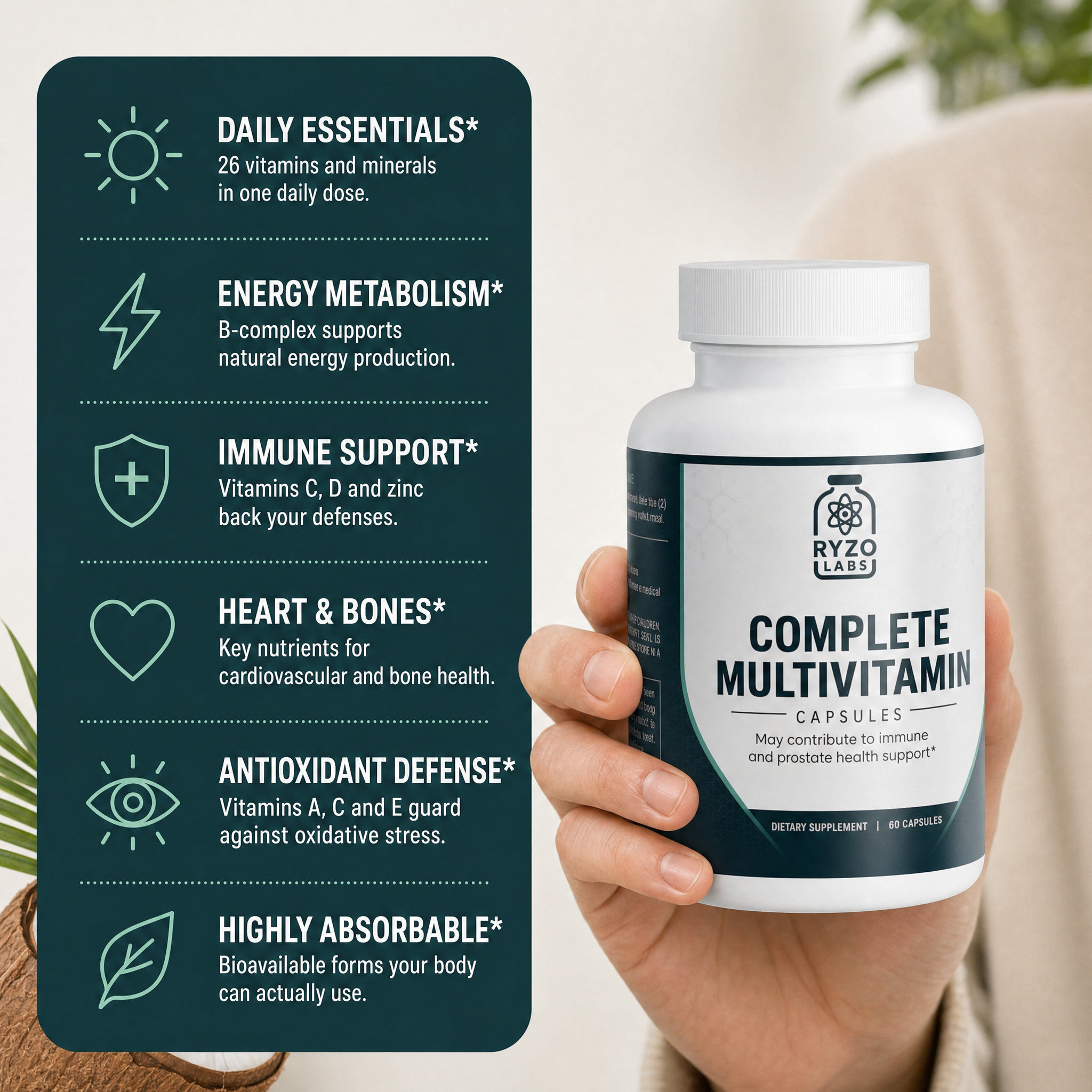 Complete Multivitamin benefits infographic by Ryzo Labs
