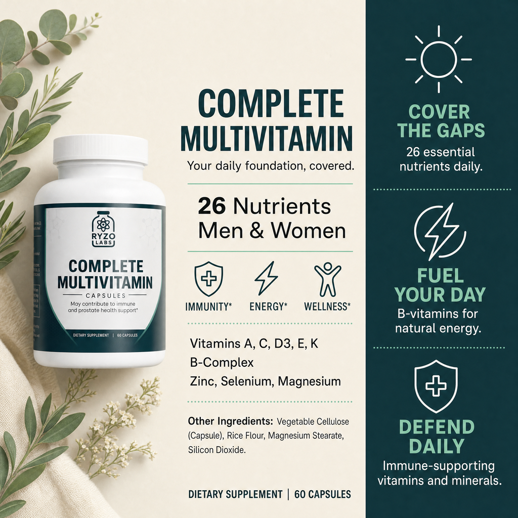 Complete Multivitamin ingredients and benefits chart by Ryzo Labs