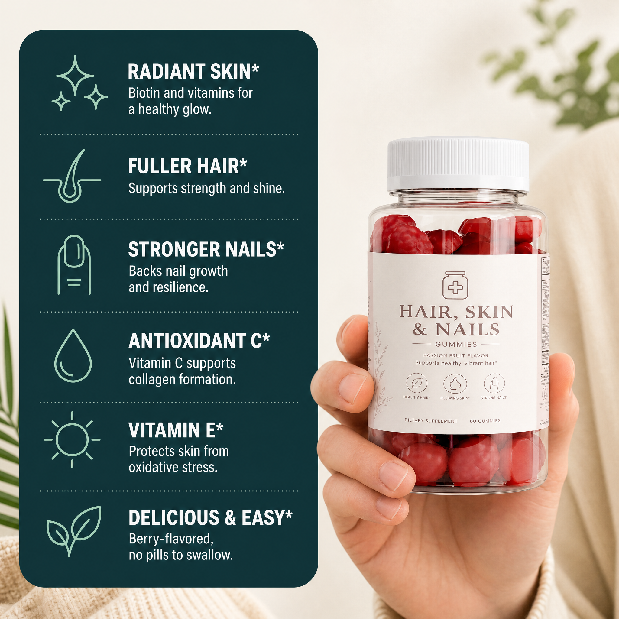 Hair, Skin & Nails Gummies benefits infographic by Ryzo Labs